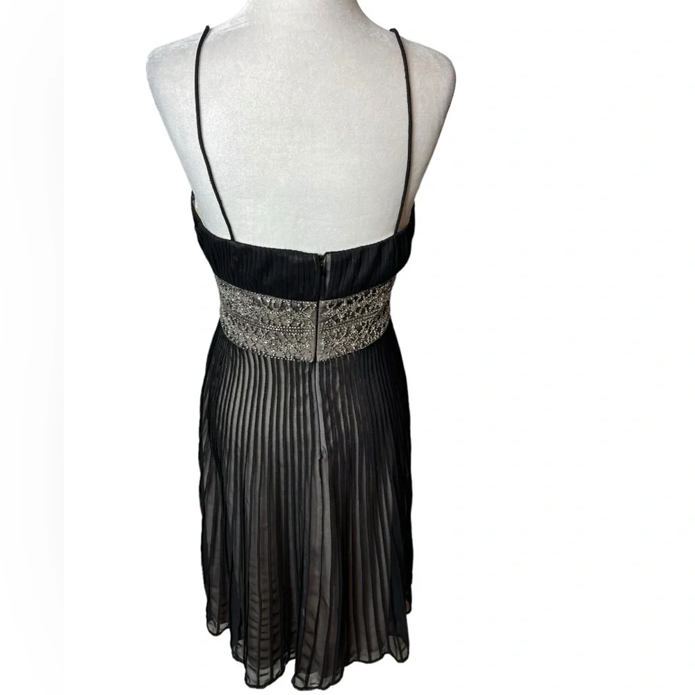 JS Collections Black Chiffon Cocktail Dress Beaded Waist | Size 6 - Picture 4 of 10